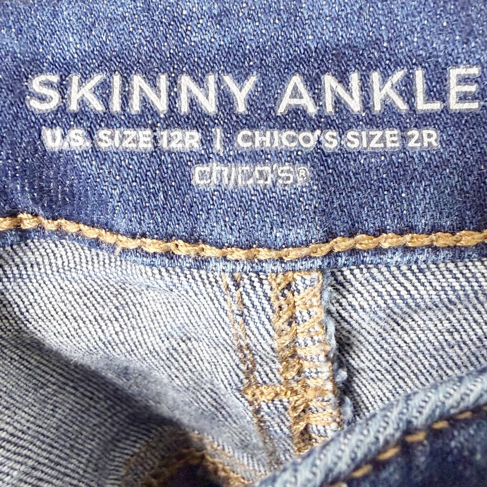 CHICO’S Skinny Ankle Jeans High Waisted Medium Wash Blue Denim Womens Size 12R - Picture 6 of 8